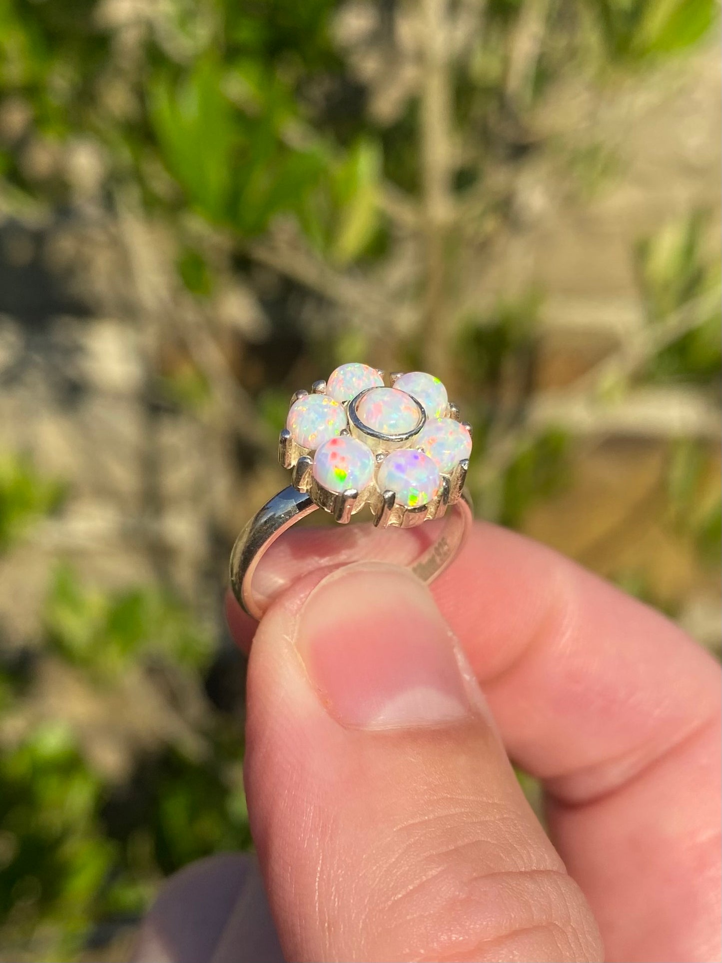 Silver Opal flower Ring