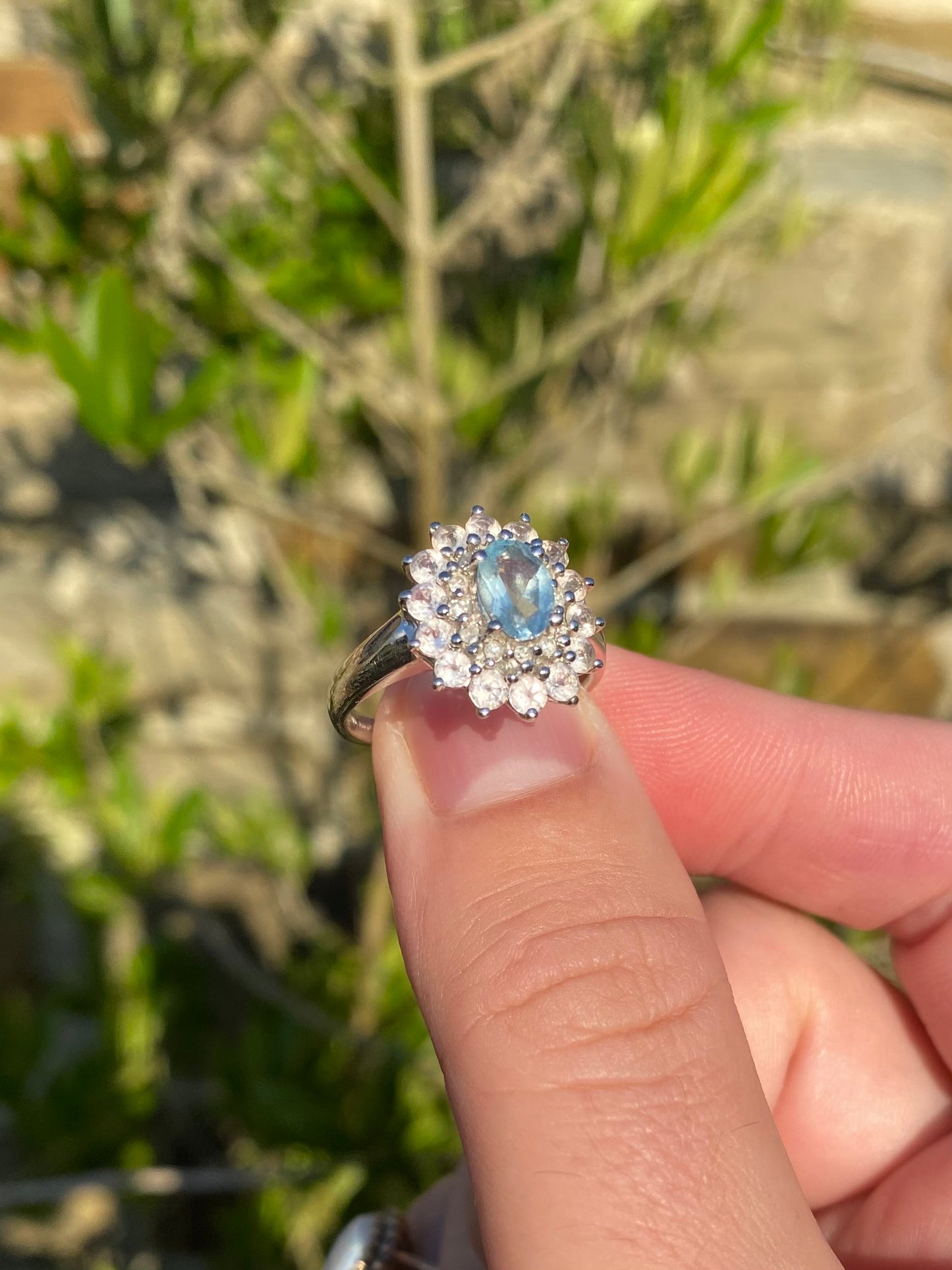 White Gold Aquamarine Cluster Ring