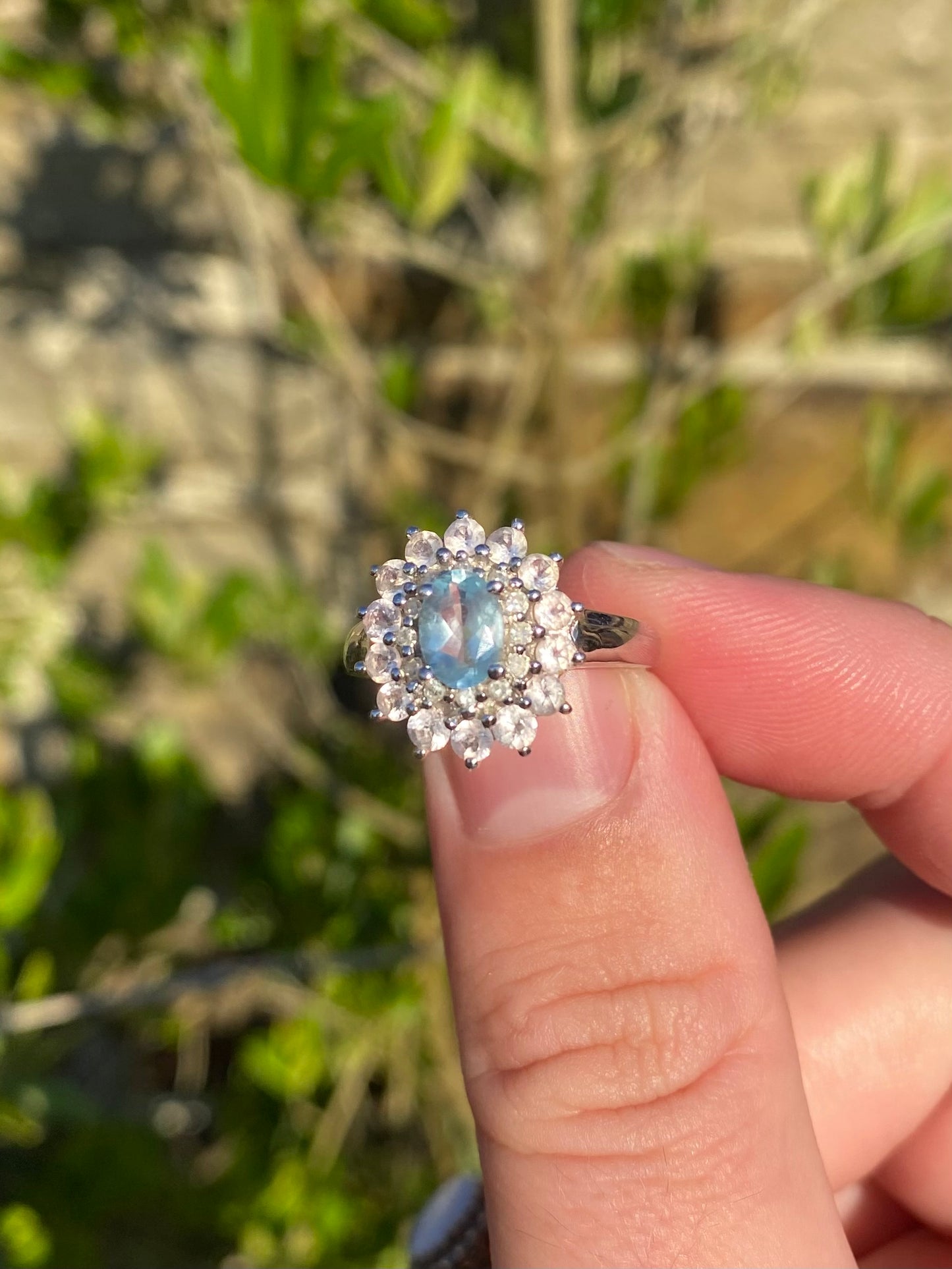 White Gold Aquamarine Cluster Ring