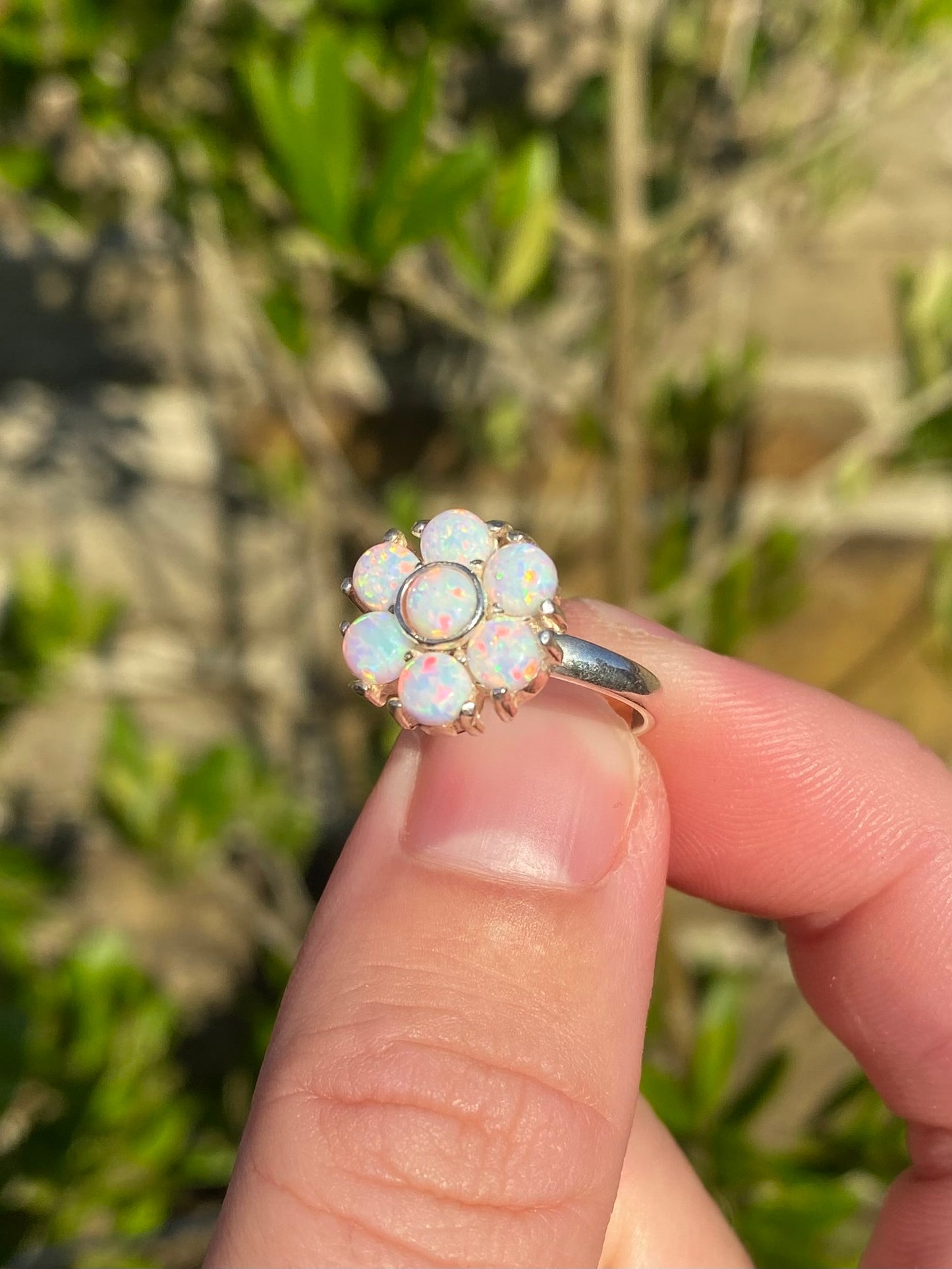 Silver Opal flower Ring