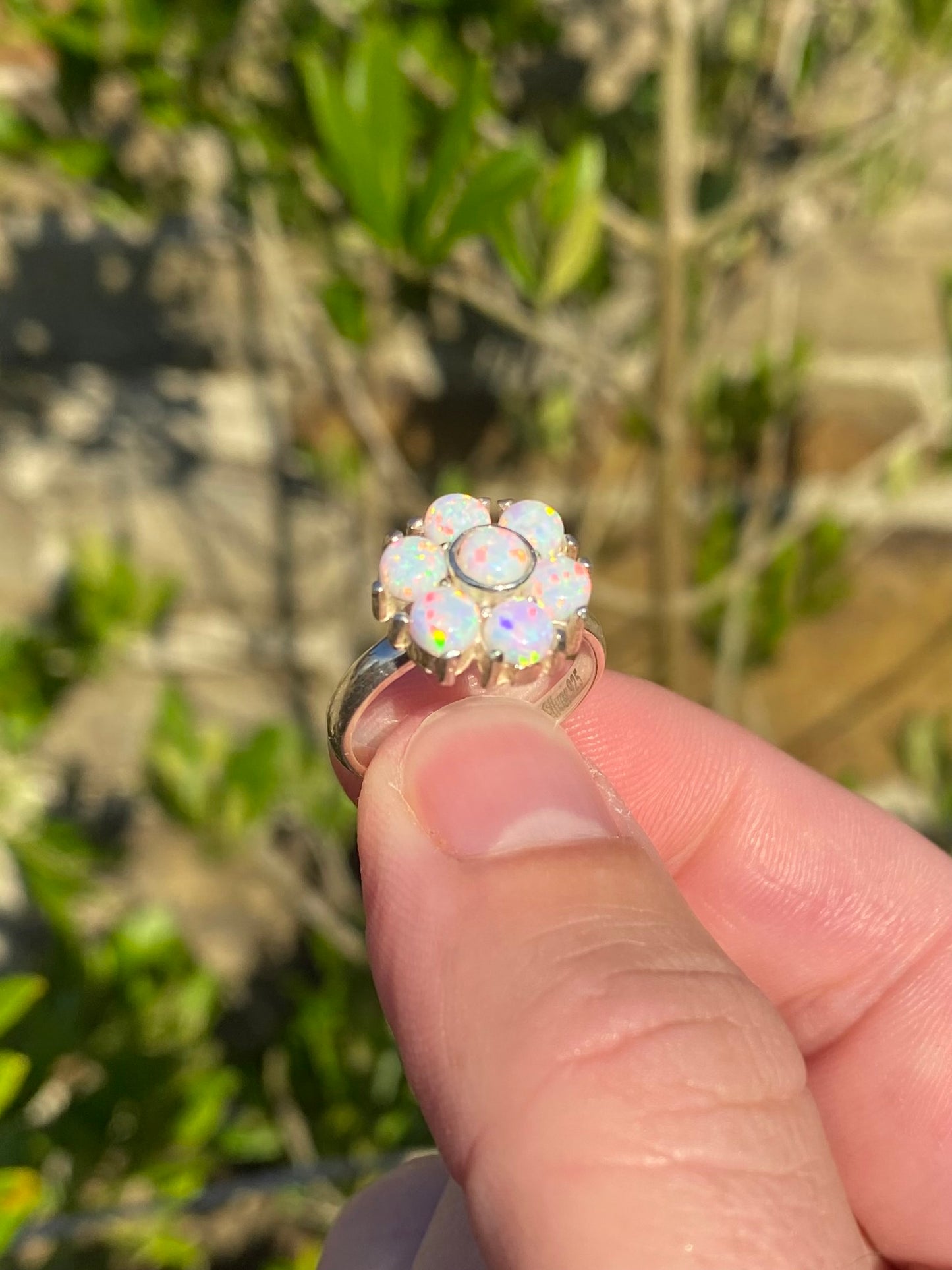 Silver Opal flower Ring