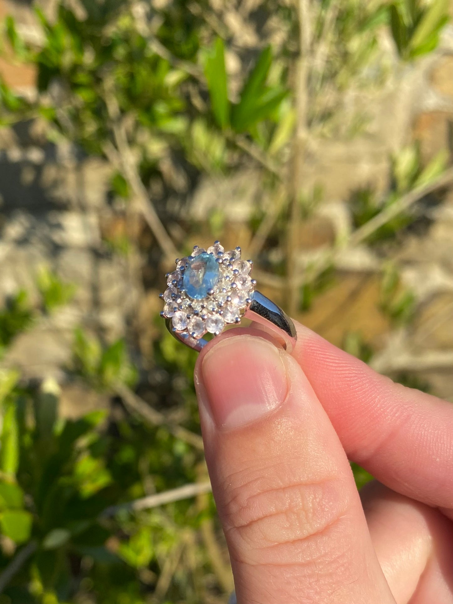 White Gold Aquamarine Cluster Ring
