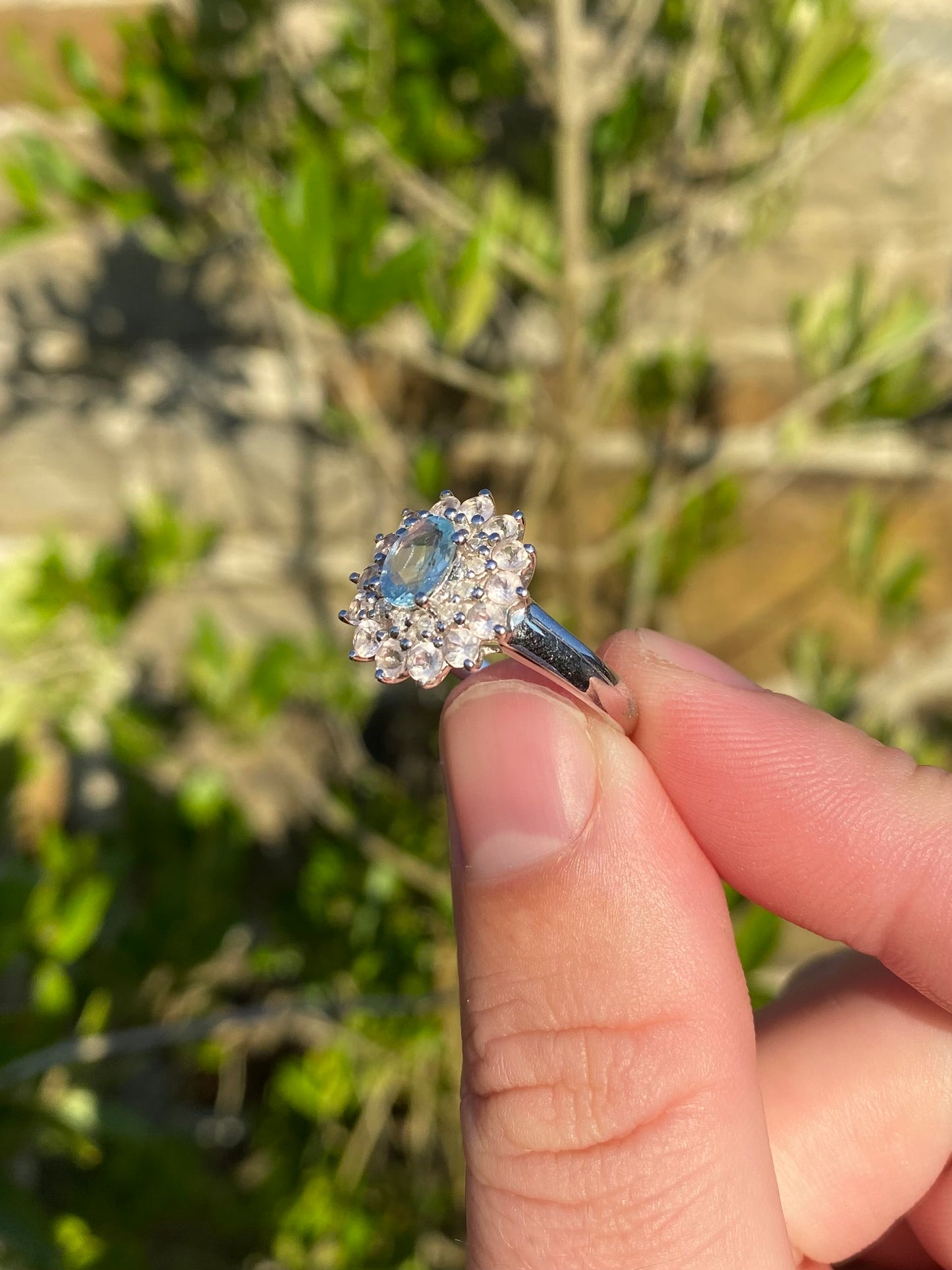 White Gold Aquamarine Cluster Ring