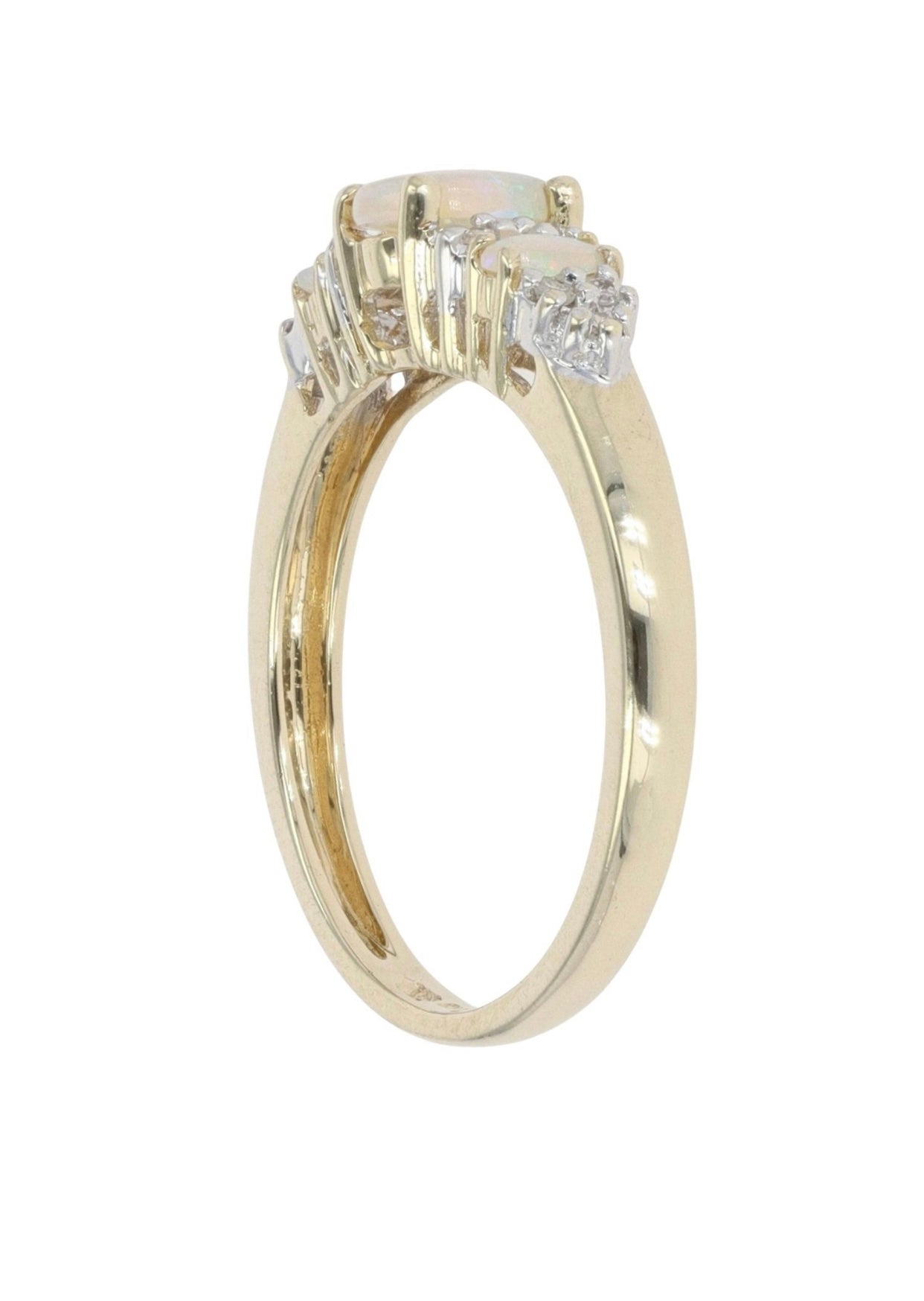 9ct Yellow Gold Opal and Diamond Three Stone Ring - Size: M
