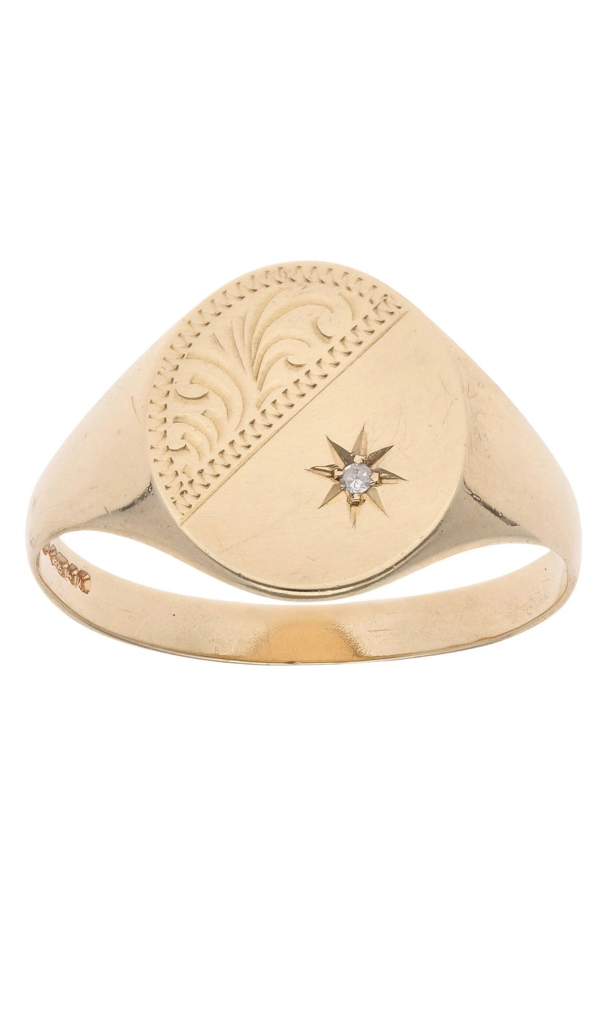 9ct Yellow Gold Diamond Signet Ring - Size: T