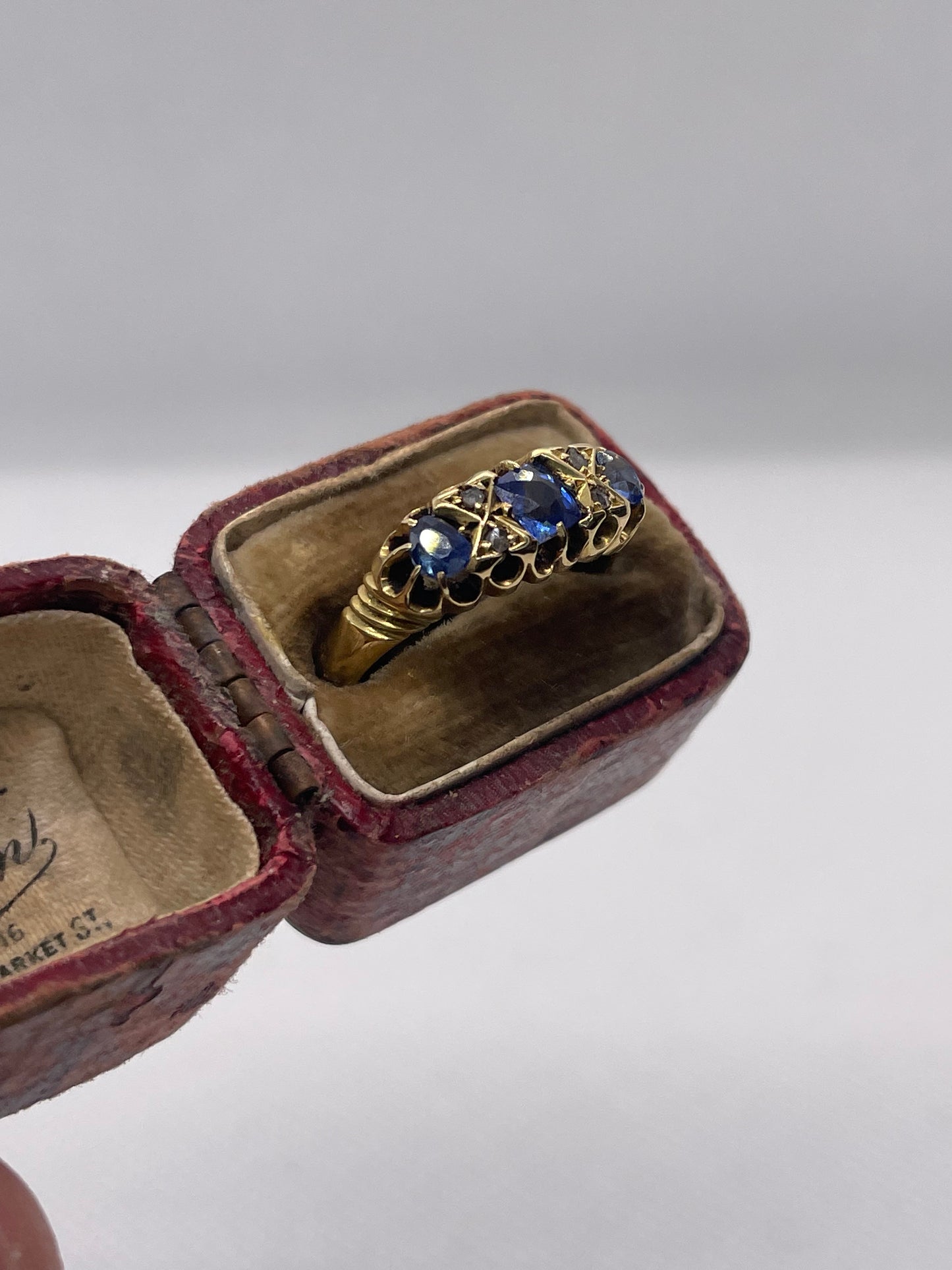 Edwardian Blue Sapphire & Diamond Ring - Size: O