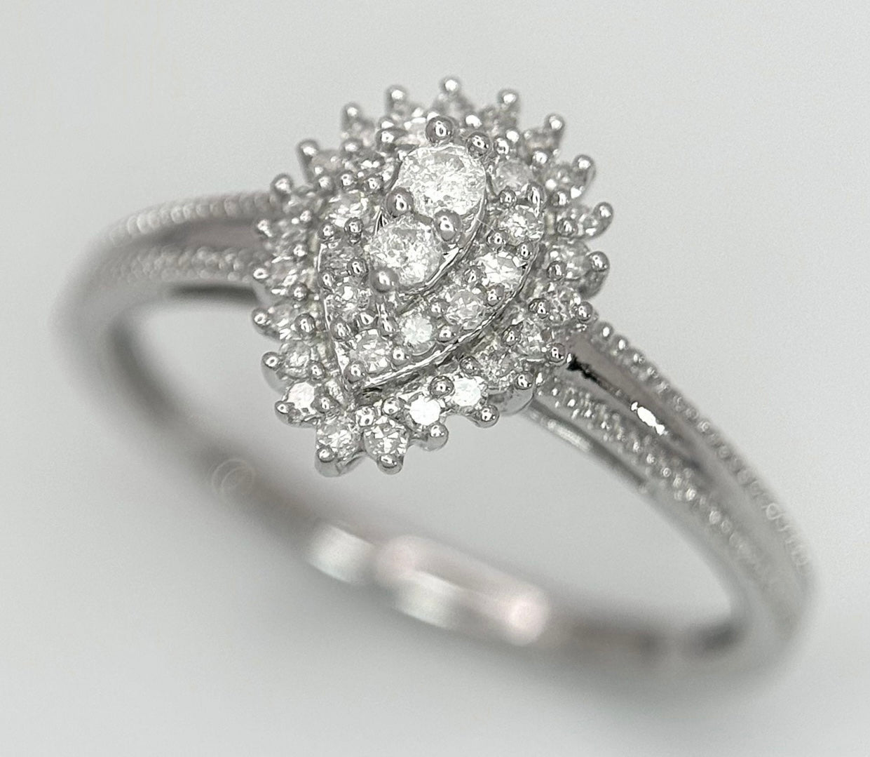 White Gold & Diamond Pear-Shaped Ring - Size: L 1/2