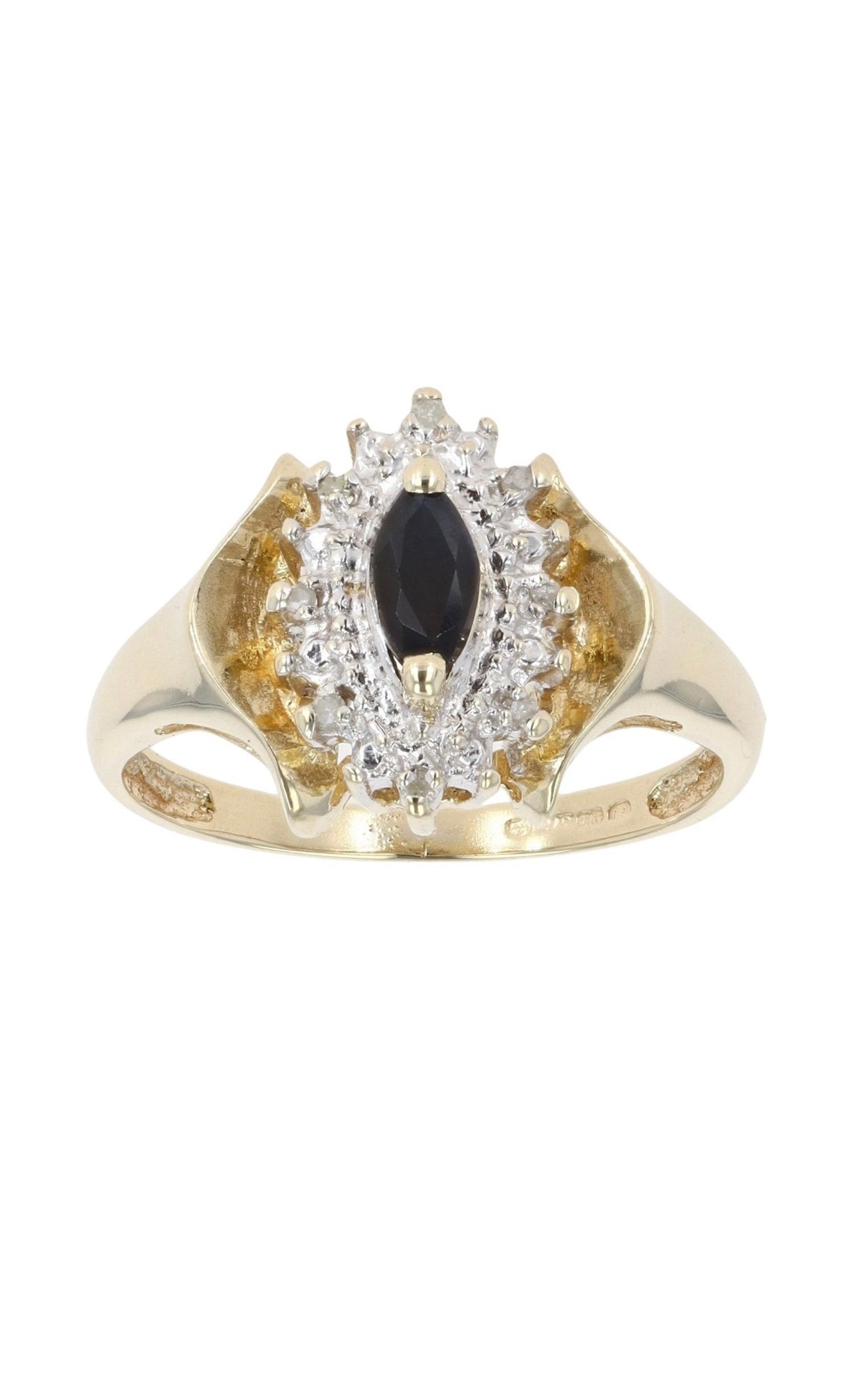 9ct Yellow Gold Sapphire & Diamond Cluster Ring - Size: K