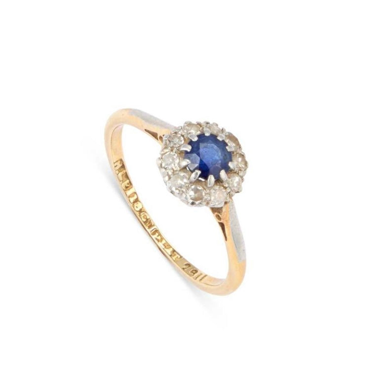 18ct Gold & Platinum, Sapphire & Diamond Ring - Size K