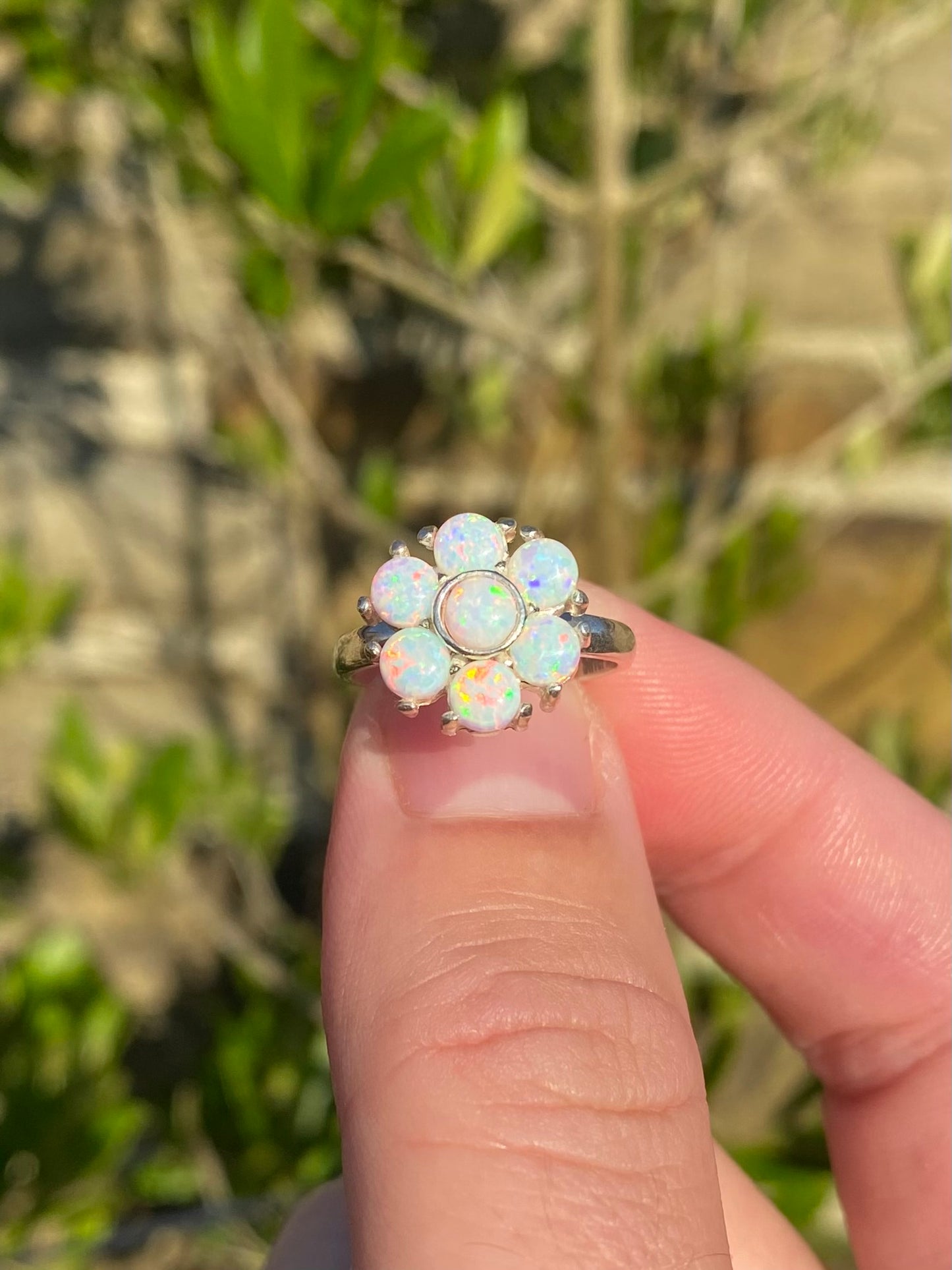 Silver Opal flower Ring