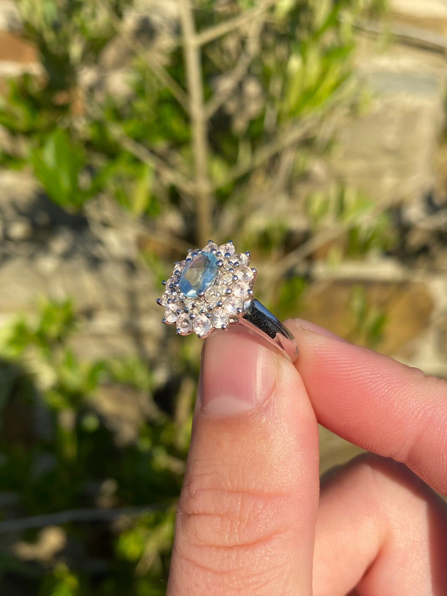 White Gold Aquamarine Cluster Ring