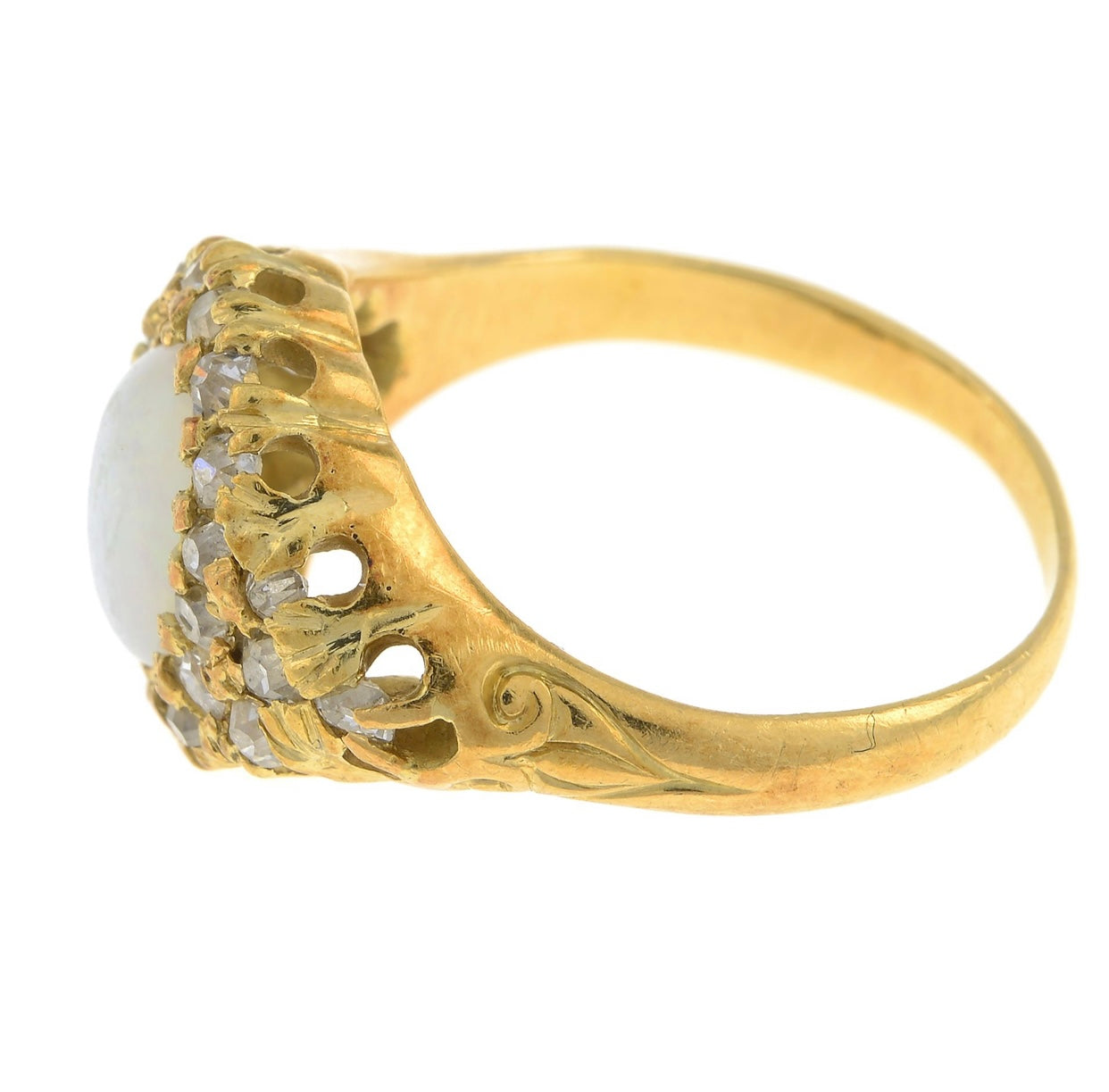 19th Century Gold Opal and Diamond Ring - Size: M 1/2