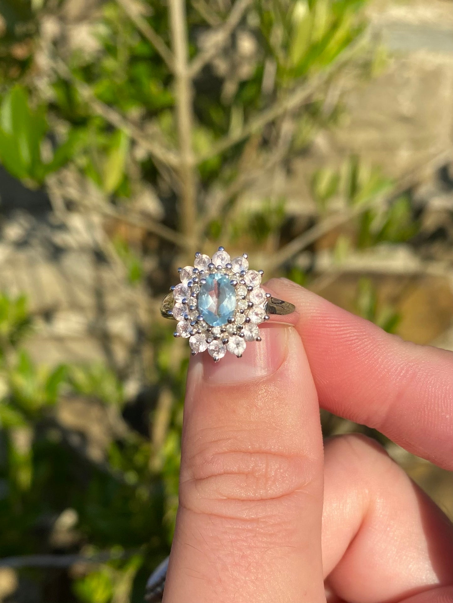 White Gold Aquamarine Cluster Ring