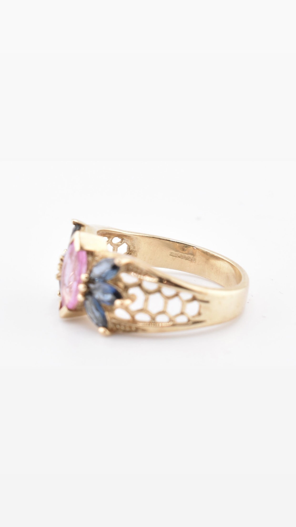 Gold Pink Sapphire & Blue Sapphire Ring - Size: N