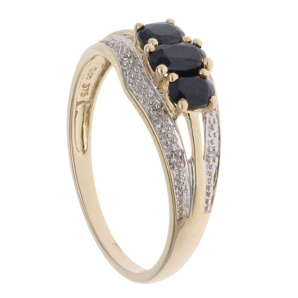 Yellow Gold Diamond And Sapphire Three Stone Ring - Size: P