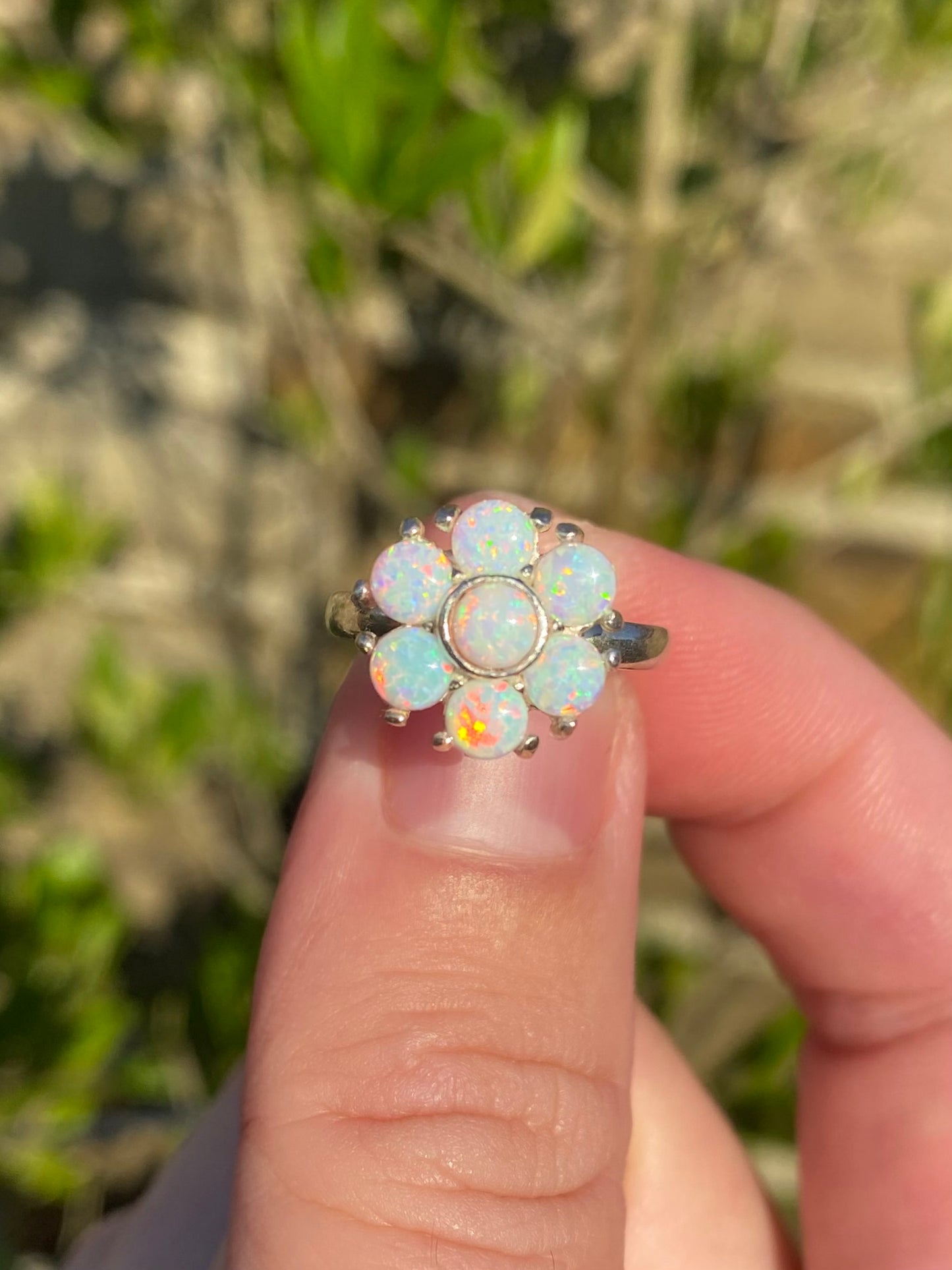 Silver Opal flower Ring