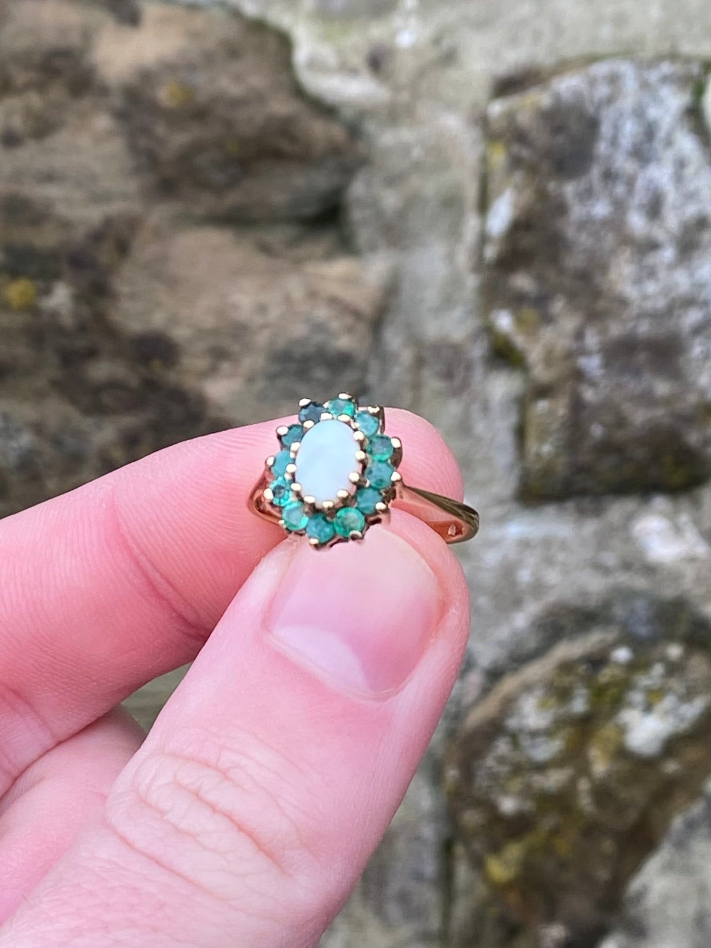 Gold Emerald and Opal Ring - Size: L
