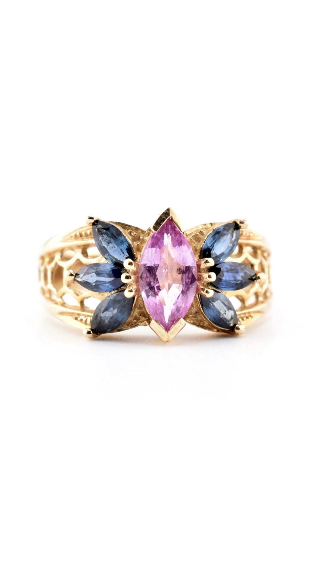 Gold Pink Sapphire & Blue Sapphire Ring - Size: N