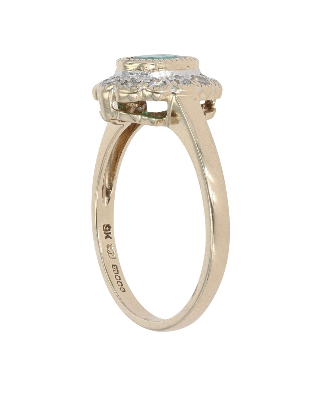 Yellow Gold Emerald and Diamond Cluster - Size: M 1/2