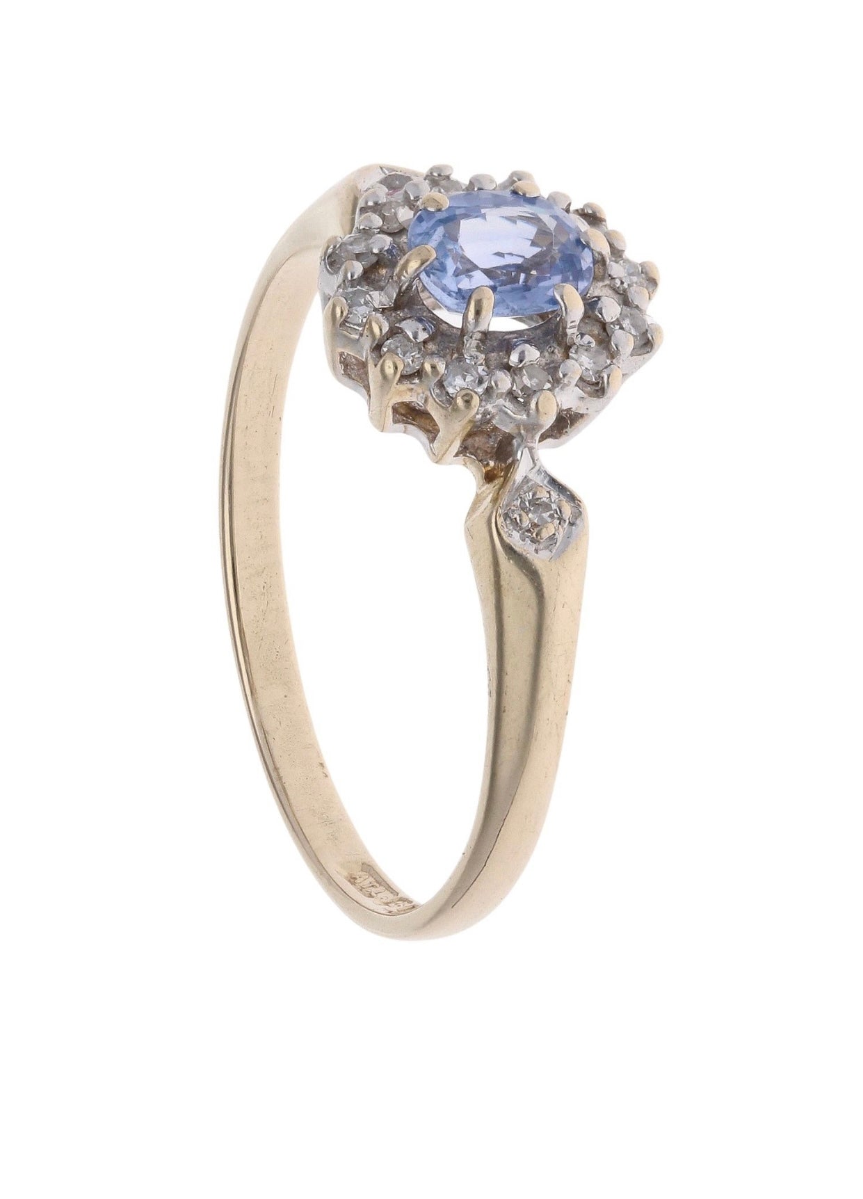 Gold Tanzanite and Diamond Halo Ring - Size: M 1/2