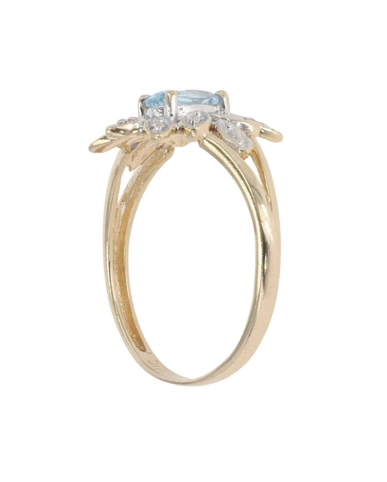 9ct Yellow And White Gold Diamond And Aquamarine Cluster Ring - Size: P