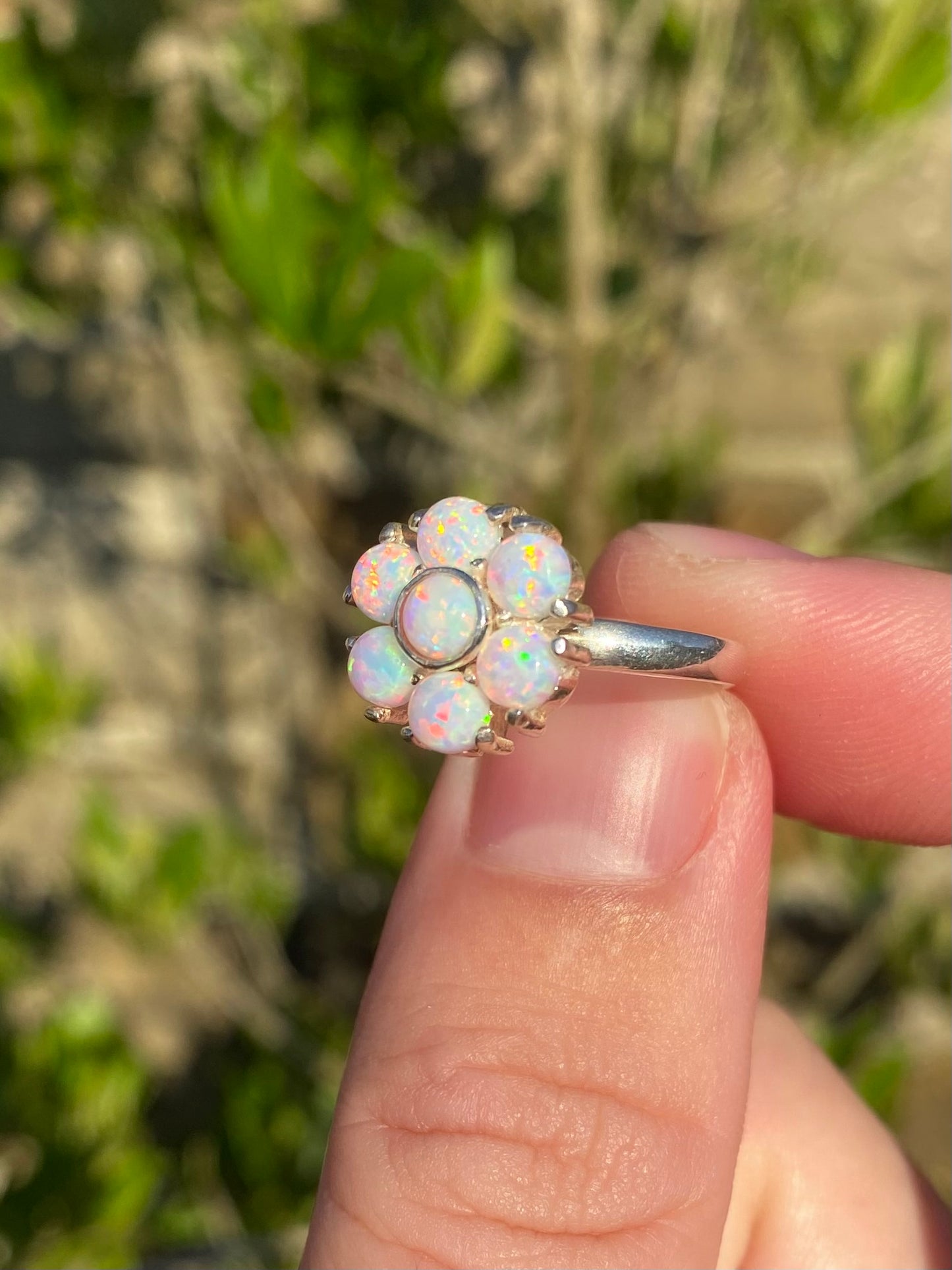 Silver Opal flower Ring