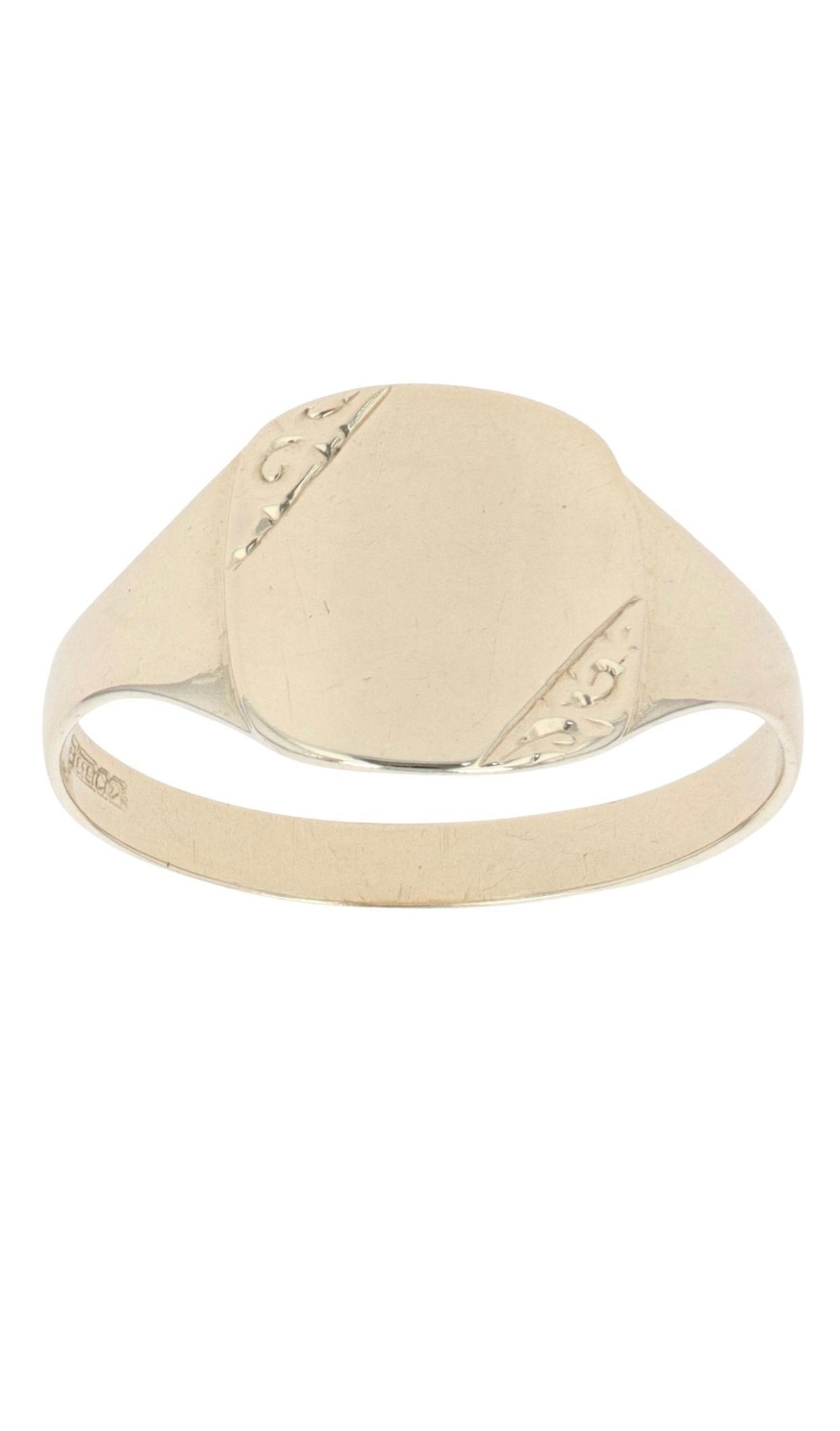 9ct Yellow Gold Patterned Signet Ring - Size: U