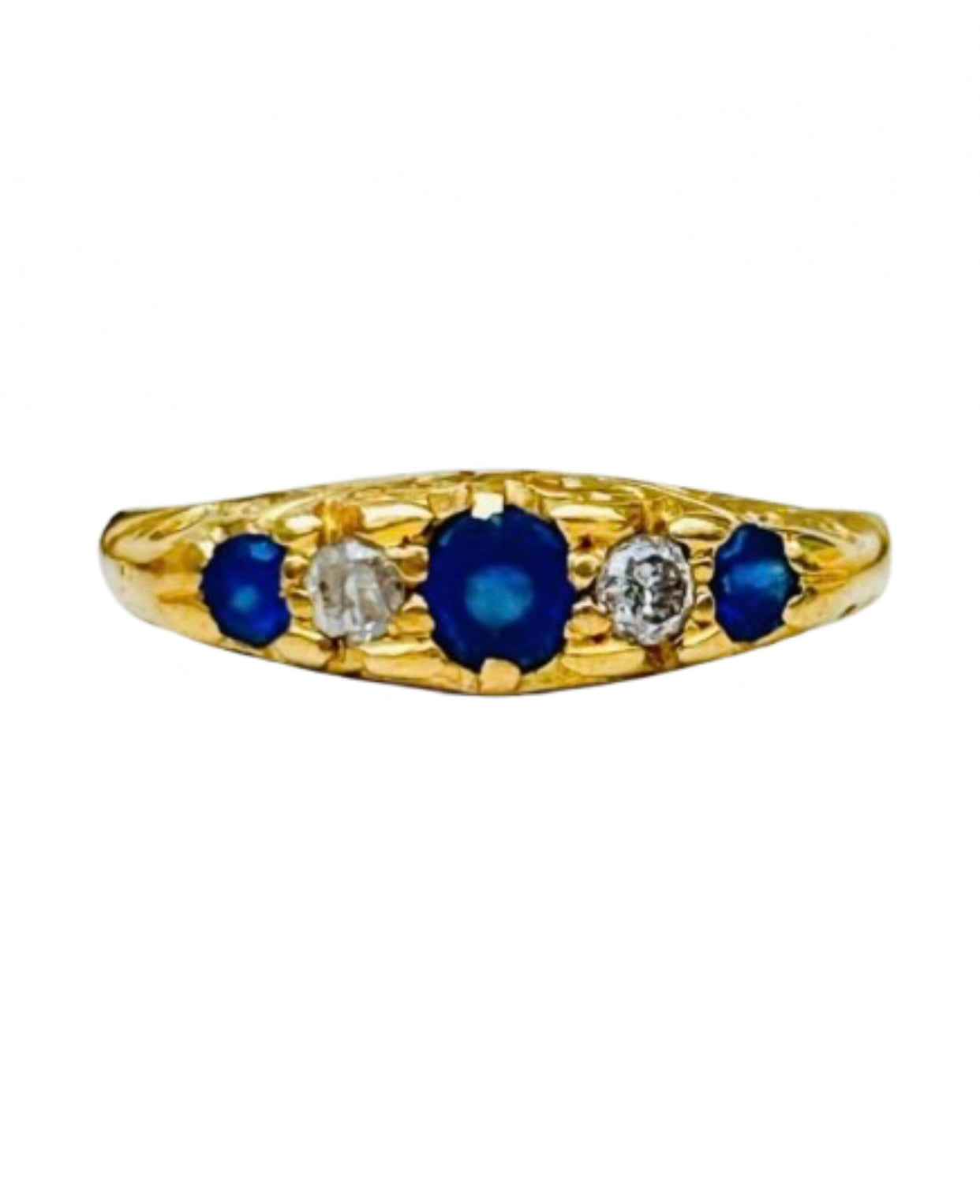 18ct Yellow Gold 5 Stone Sapphire and Diamond Ring - Size: M