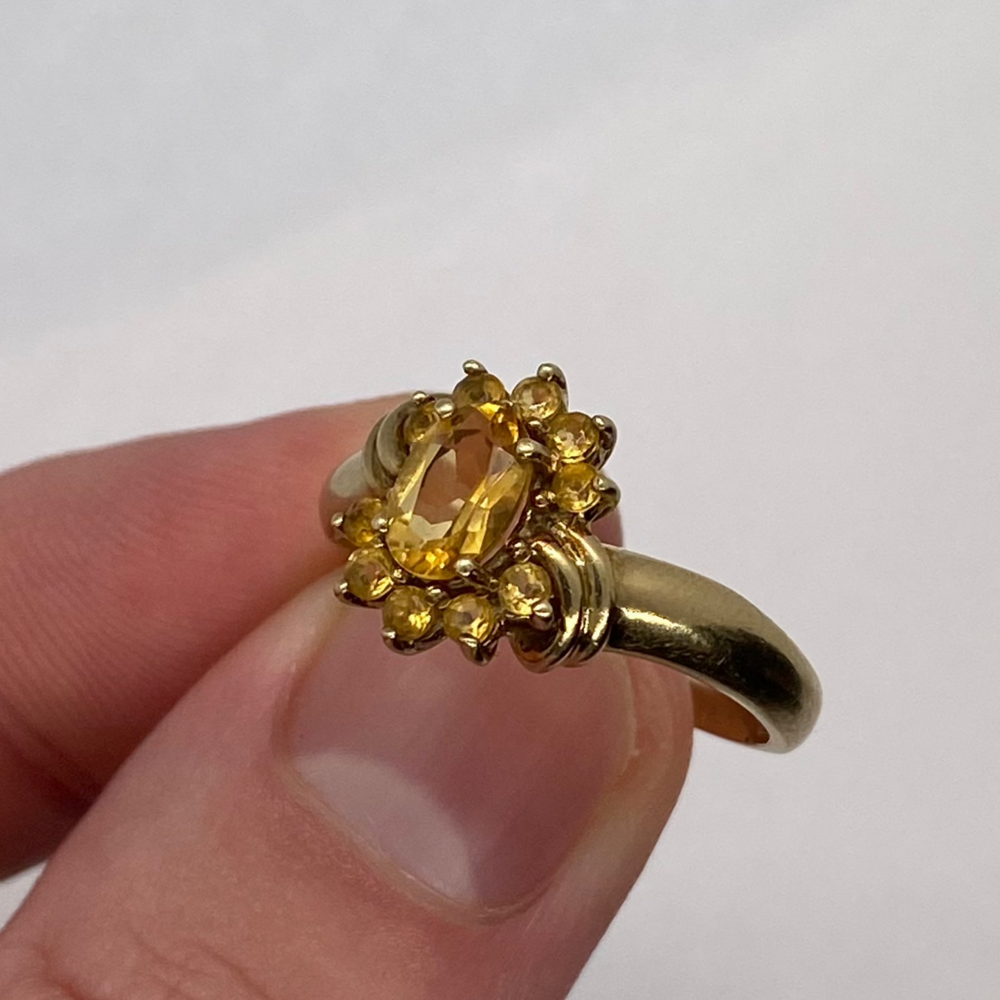 Yellow Gold Citrine Cluster Ring - Size: R 1/2