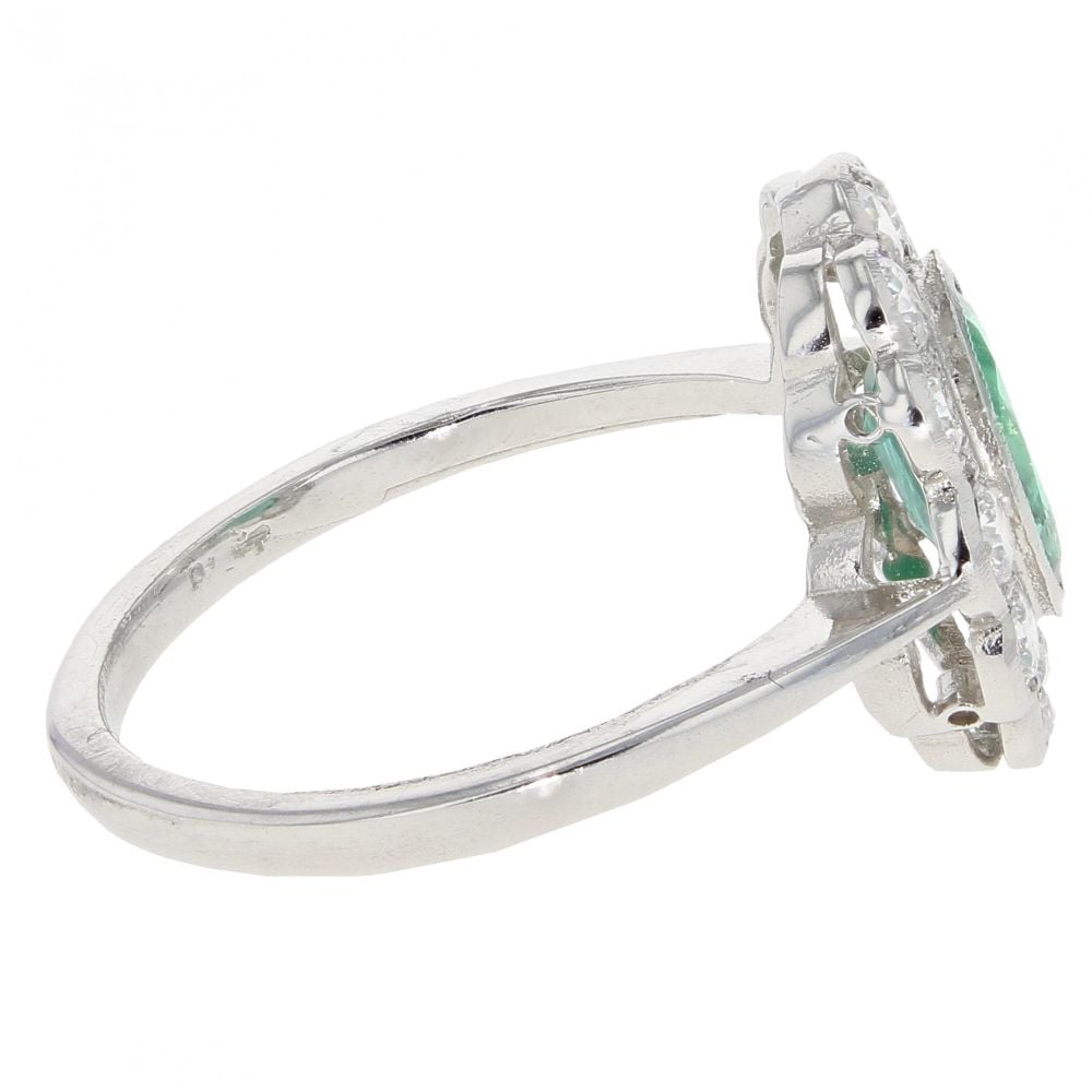 Platinum 0.95ct Diamond & Oval Emerald Cluster Ring – Vintage Style