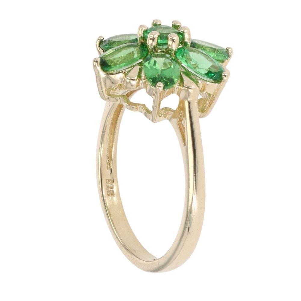 9ct Yellow Gold Green Diopside Cluster Ring