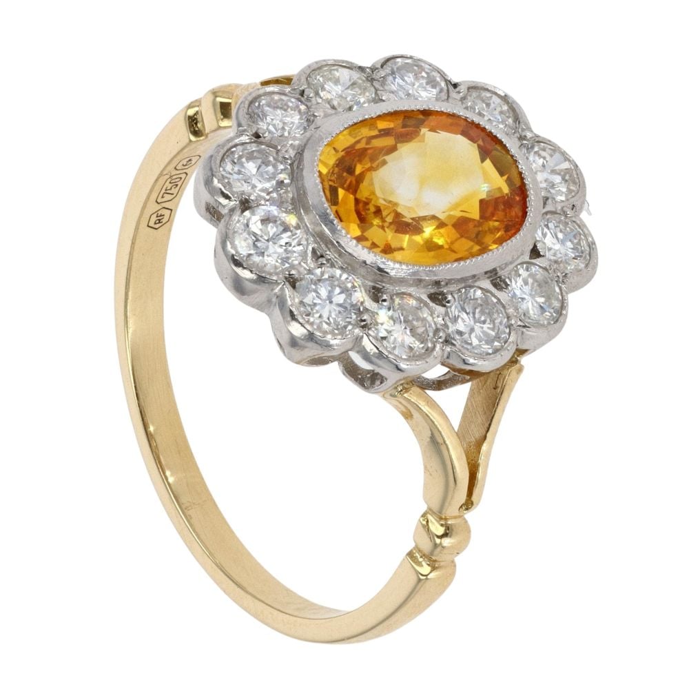 18ct Yellow Gold 1.66ct Yellow Sapphire & Diamond Cluster Ring