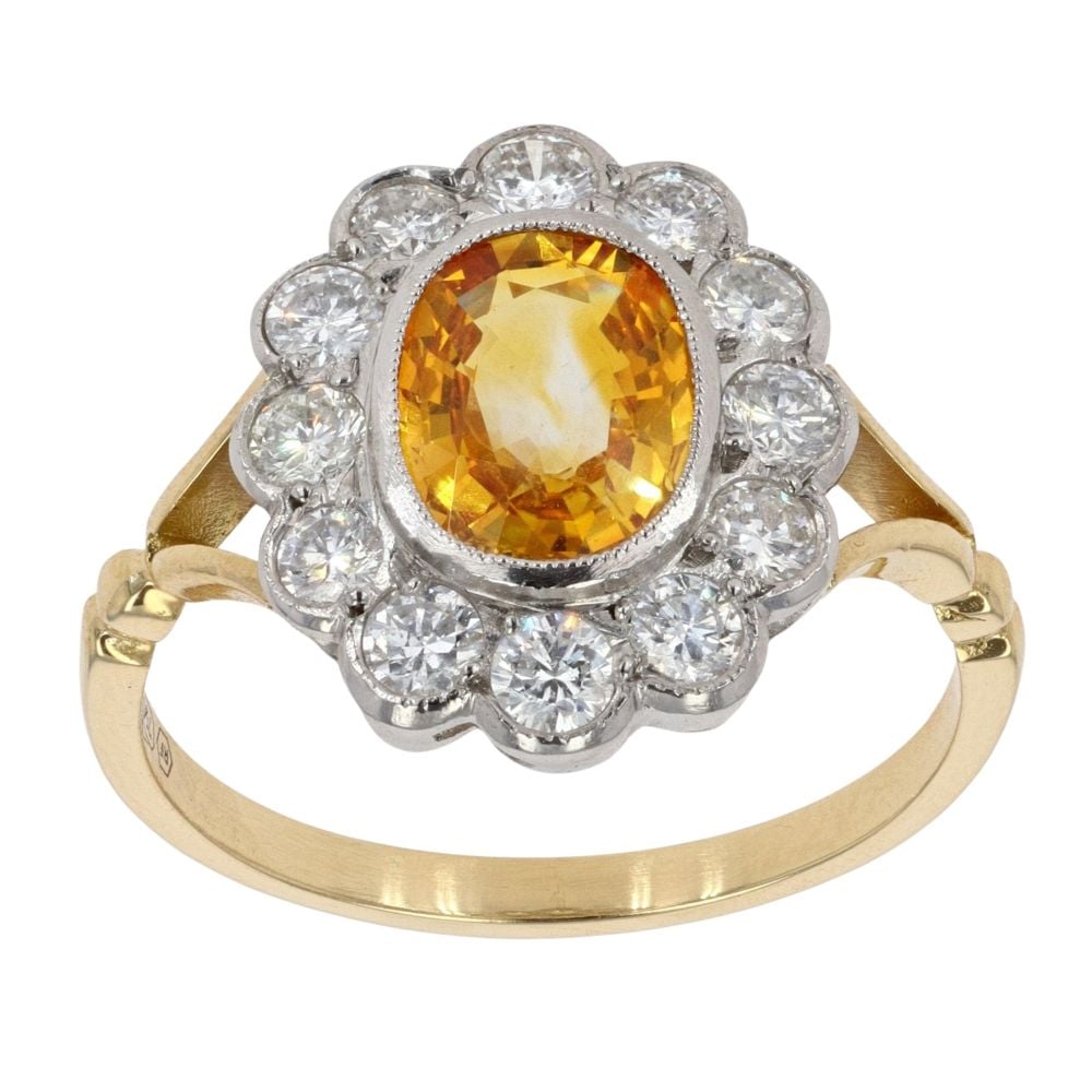18ct Yellow Gold 1.66ct Yellow Sapphire & Diamond Cluster Ring