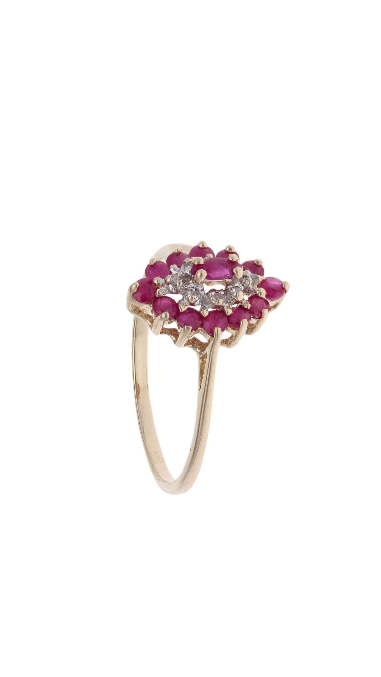 9ct Yellow Gold Ruby and Diamond Cluster Ring - Size: Q