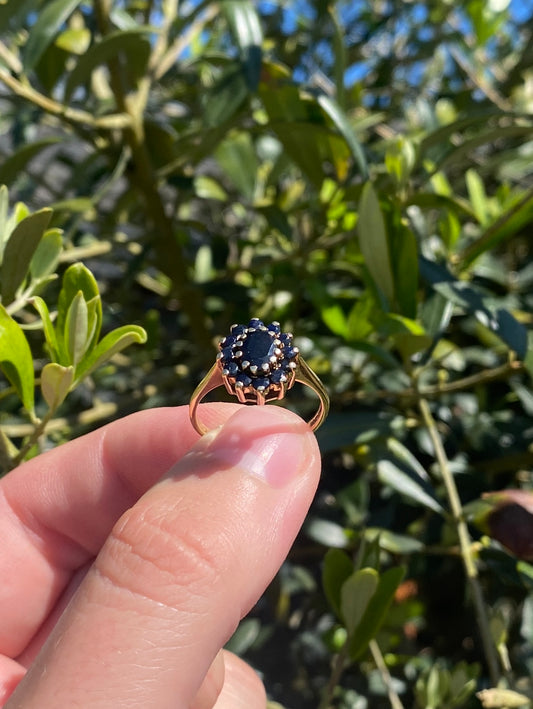 Vintage Blue Sapphire Cluster Ring