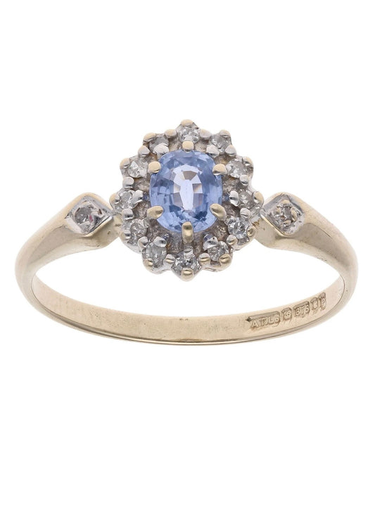 Gold Tanzanite and Diamond Halo Ring - Size: M 1/2
