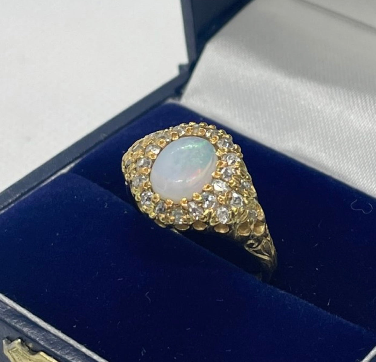 19th Century Gold Opal and Diamond Ring - Size: M 1/2