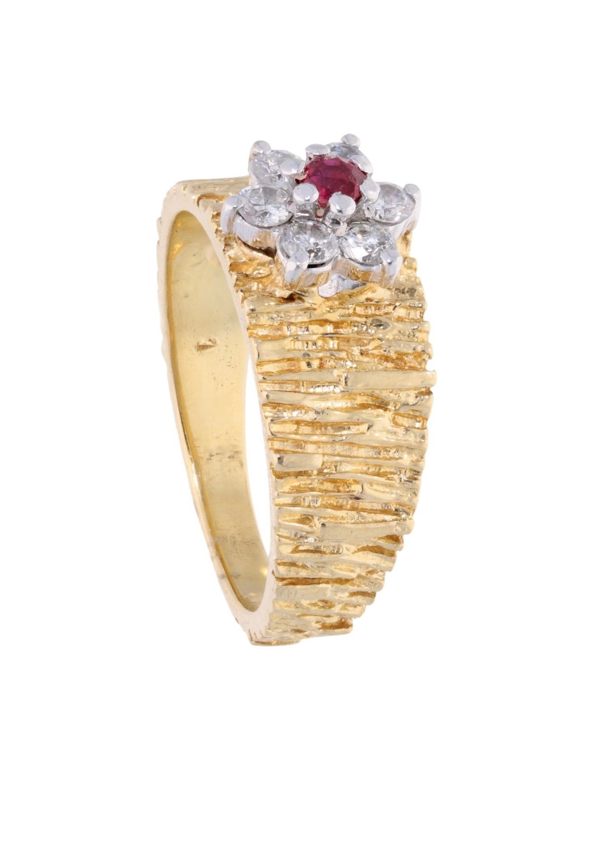 Antique 18ct Gold Ruby and Diamond Cluster Ring - Size: O