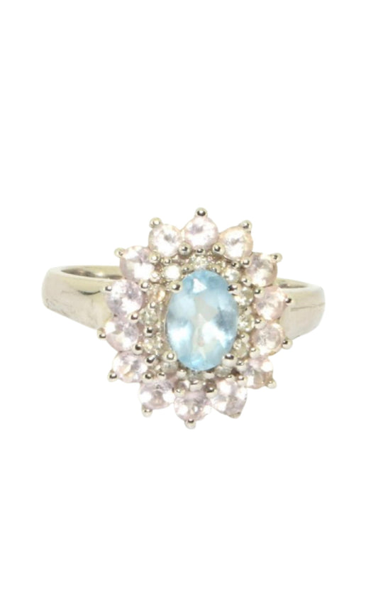 White Gold Aquamarine Cluster Ring