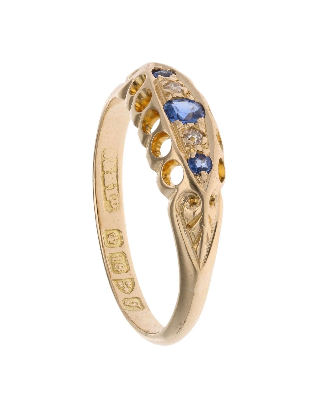 Antique 18ct Gold, Sapphire & Diamond  Ring - Size M