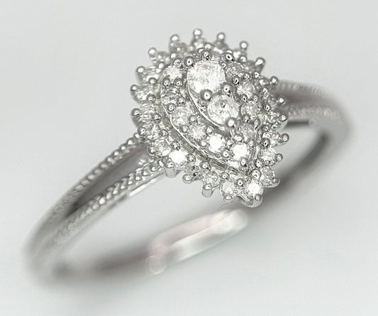 White Gold & Diamond Pear-Shaped Ring - Size: L 1/2