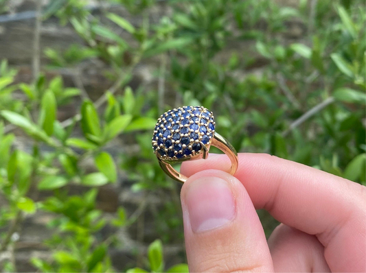 3.00ct Blue Sapphire multi-stone RING 14ct gold over silver - Size: O 1/2
