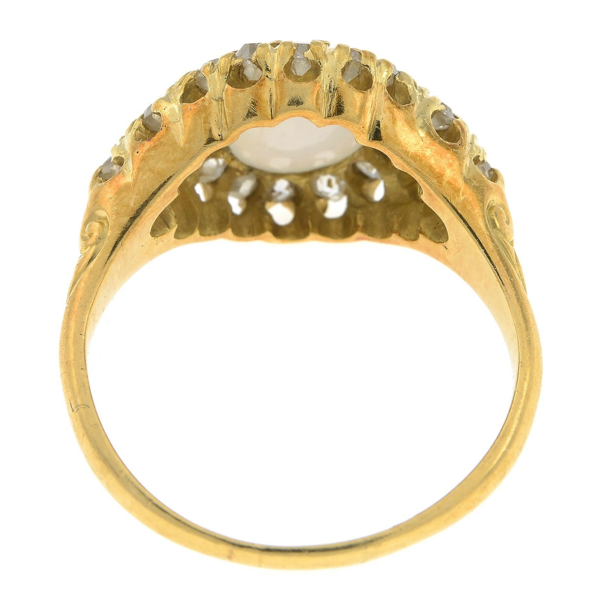 19th Century Gold Opal and Diamond Ring - Size: M 1/2