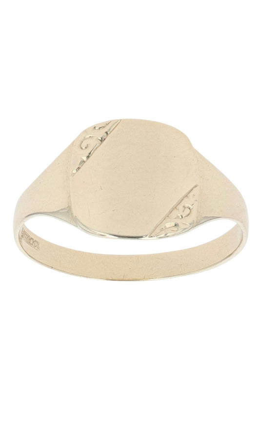 9ct Yellow Gold Patterned Signet Ring - Size: U