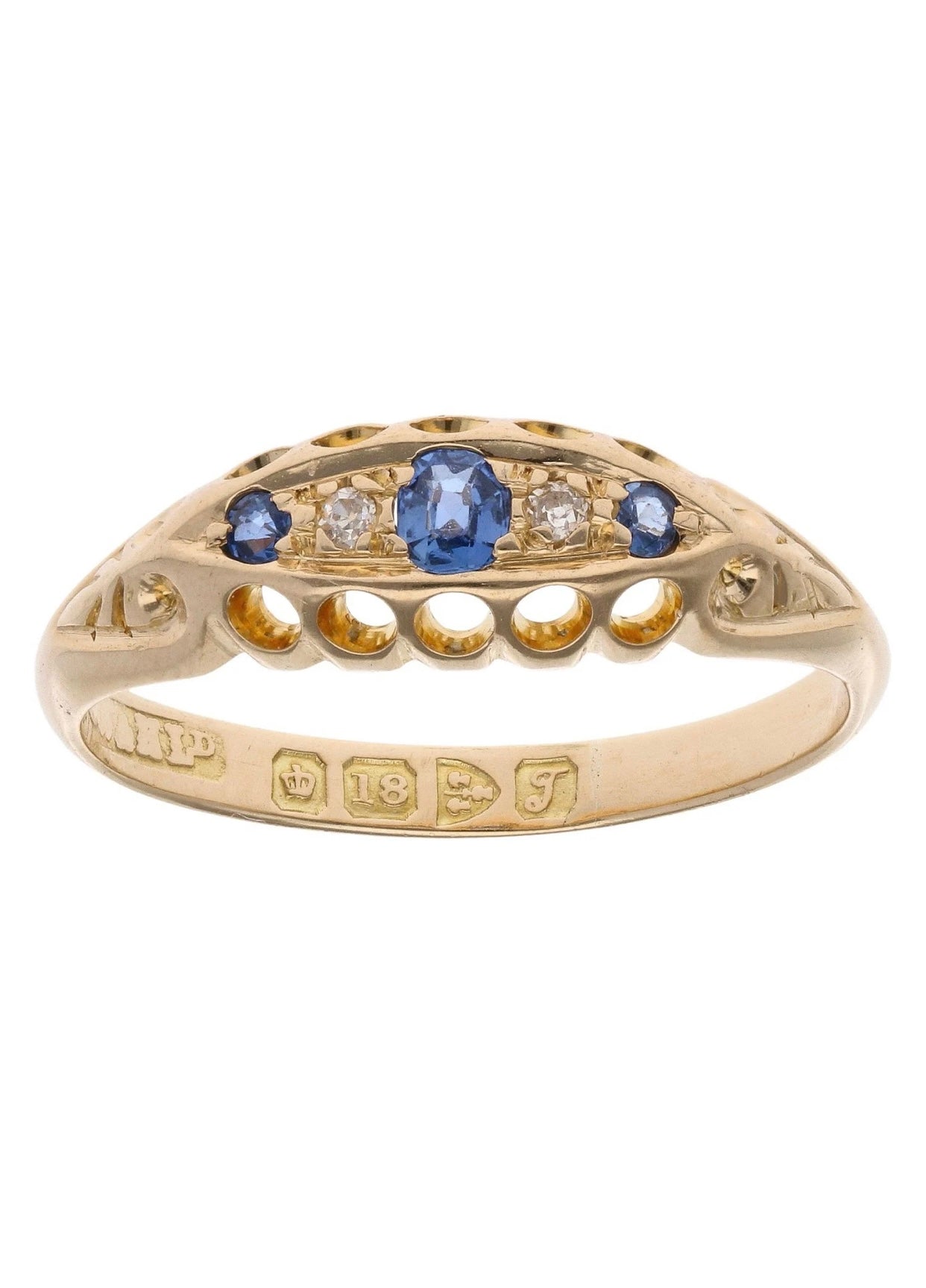 Antique 18ct Gold, Sapphire & Diamond  Ring - Size M