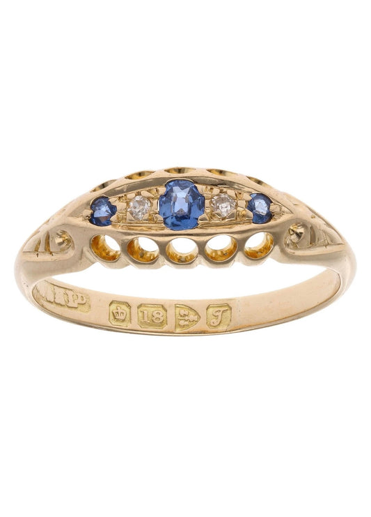 Antique 18ct Gold, Sapphire & Diamond  Ring - Size M