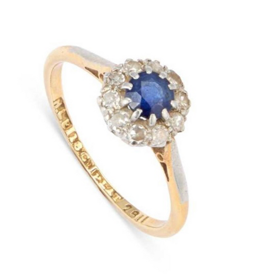 18ct Gold & Platinum, Sapphire & Diamond  Ring - Size K