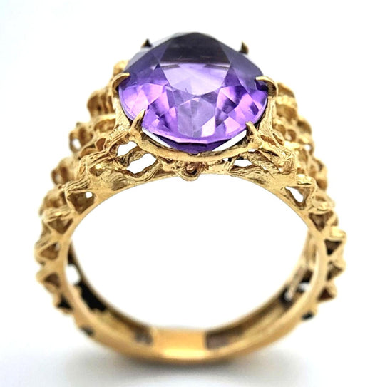 18k Gold 4ct Amethyst Ring - Size: P