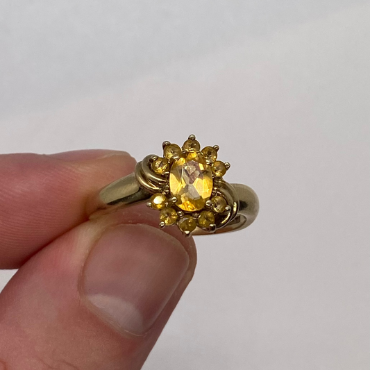Yellow Gold Citrine Cluster Ring - Size: R 1/2