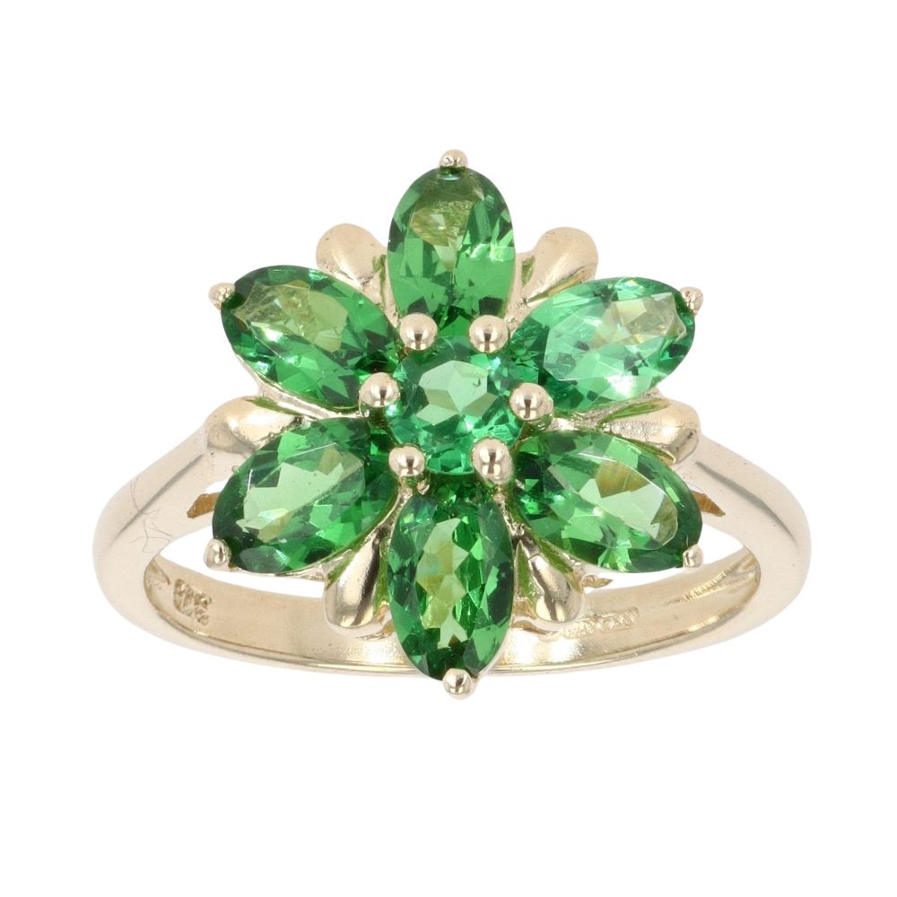 9ct Yellow Gold Green Diopside Cluster Ring